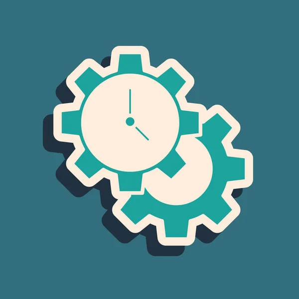 Green Time Management Icoon Geïsoleerd Groene Achtergrond Klok Versnellingsbak Productiviteitssymbool — Stockvector