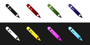 Siyah ve beyaz arkaplanda izole edilmiş silgi simgesine sahip kalem ayarla. Çizim ve eğitim araçları. Okul sembolü. Vektör.