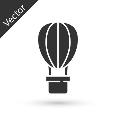 Gri Sıcak Hava Balonu simgesi beyaz arkaplanda izole edildi. Seyahat için hava taşımacılığı. Vektör.