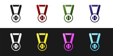 Siyah ve beyaz arka planda izole edilmiş beyzbol topu ikonu olan madalyayı ayarlayın. Kazanan sembol. Vektör.