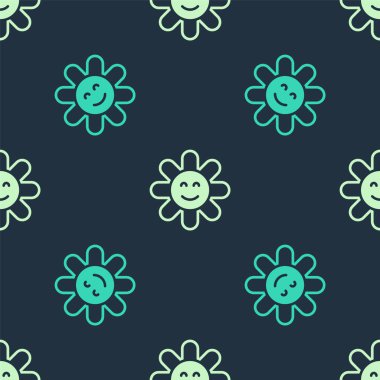 Yeşil ve bej renkli çiçek ikonu mavi arkaplanda izole edilmiş pürüzsüz desen. Vektör.