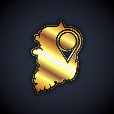 Altın Güney Kore haritası simgesi siyah arkaplanda izole edildi. Vektör.