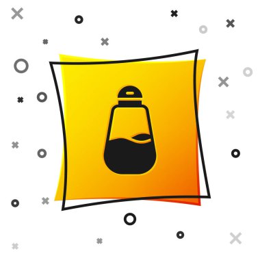 Siyah Tuz simgesi beyaz arkaplanda izole edildi. Yemek pişirme baharatları. Sarı kare düğme. Vektör