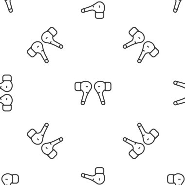 Gri çizgi hava kulaklığı simgesi beyaz arka planda izole edilmiş kusursuz desen. Kulaklıklar için kablosuz cihaz. Elektronik cihazlar. Vektör.