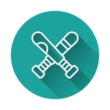 Beyazçizgi, beysbol sopası simgesini uzun gölgeli bir şekilde geçti. Yeşil daire düğmesi. Vektör