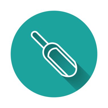 Beyaz çizgi kepçe un ikonu uzun gölge arkaplan izole. Yeşil daire düğmesi. Vektör