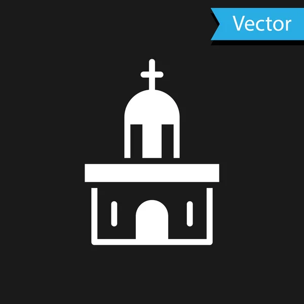 Icono Del Edificio Iglesia Blanca Aislado Sobre Fondo Negro Iglesia — Vector de stock