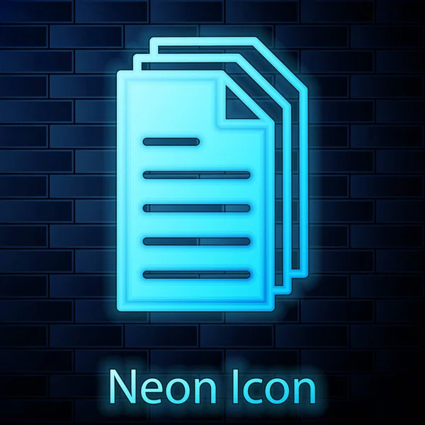Glowing Neon File Document Icon Isolated Brick Wall Background Checklist — Stock Vector
