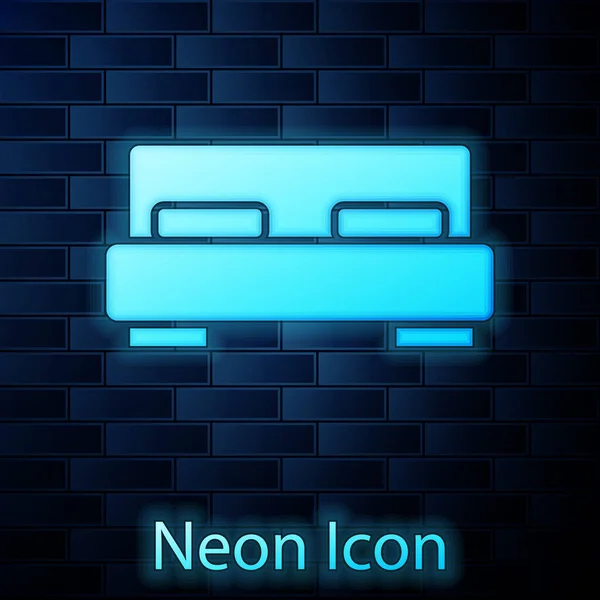 Leuchtendes Neon Großes Bett Für Zwei Oder Eine Person Ikone — Stockvektor
