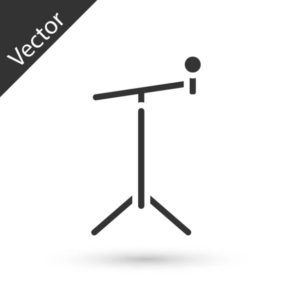 Microphone Gris Avec Icône Support Isolé Sur Fond Blanc Vecteur — Image vectorielle