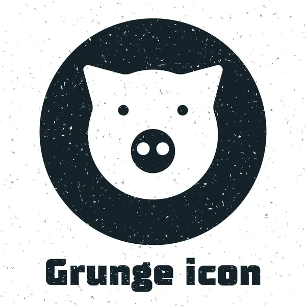 Grunge Pig Icon Isolated White Background Animal Symbol Monochrome Vintage — Stock Vector