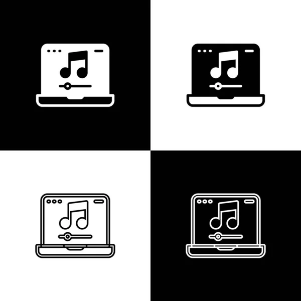 Definir Laptop Com Símbolo Nota Música Ícone Tela Isolado Fundo —  Vetores de Stock