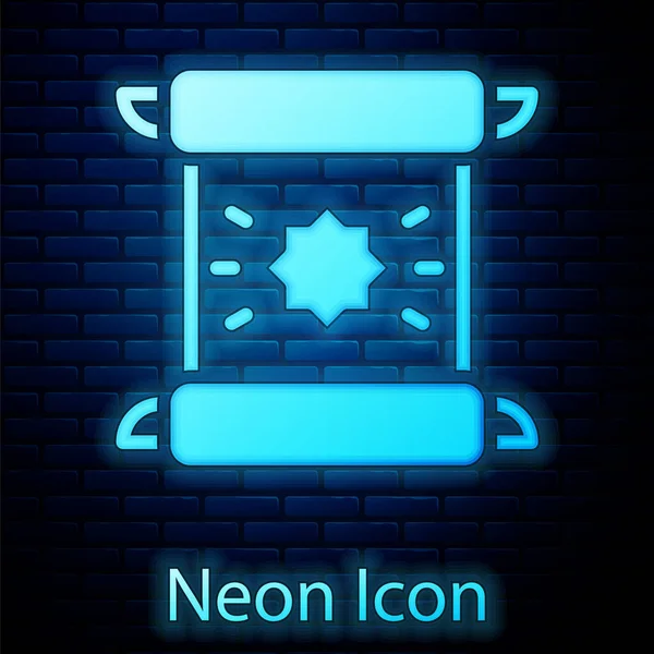 Glödande Neon Dekret Papper Pergament Scroll Ikon Isolerad Tegel Vägg — Stock vektor