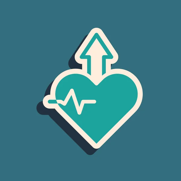 Grön Heartbeat Öka Ikonen Isolerad Grön Bakgrund Ökad Hjärtfrekvens Lång — Stock vektor