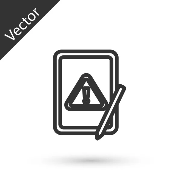 Gris Línea Gráfico Tableta Con Signo Exclamación Icono Aislado Sobre — Vector de stock