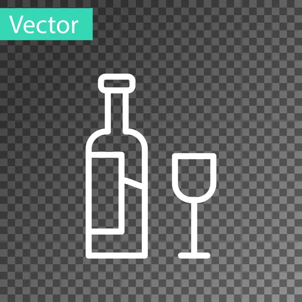 Weiße Linie Weinflasche Mit Glassymbol Isoliert Auf Transparentem Hintergrund Vektor — Stockvektor