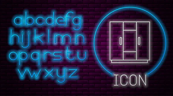 Ragyogó Neon Vonal Ruhaszekrény Ikon Elszigetelt Téglafal Háttér Neonfény Ábécé — Stock Vector