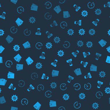 Saat, insan kulaklığı, dişli dolar sembolü ve cüzdanı kusursuz desenli ayarla. Vektör.