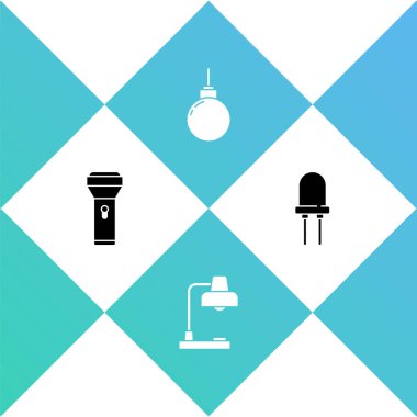 El feneri, masa lambası, lamba asılı ve ışık yayan diyot simgesini ayarla. Vektör