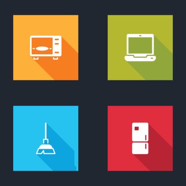 Mikrodalga fırın, dizüstü bilgisayar, süpürge ve buzdolabı simgesini ayarla. Vektör