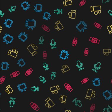 Hat televizyon, mikrofon, film ya da video kamera ve Smart watch kalp atış hızını kusursuz düzende ayarla. Vektör.