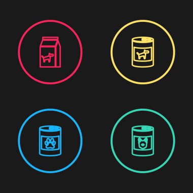 Konserve yiyecek, köpek ve bir torba ikon. Vektör.