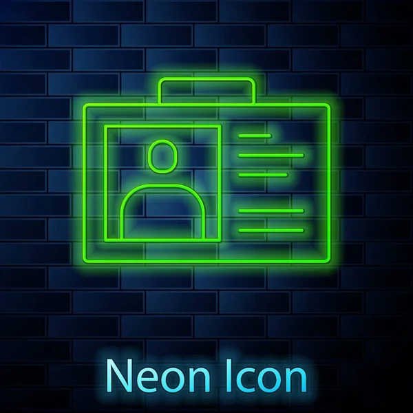 Icono Insignia Identificación Línea Neón Brillante Aislado Fondo Pared Ladrillo — Vector de stock