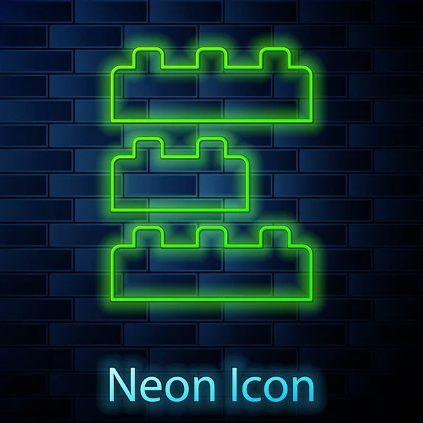 Glowing Neon Line Toy Building Block Bricks Children Icon Isolated — Stock Vector