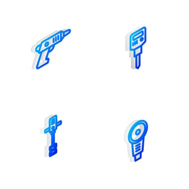 Isometric hattı inşaat matkabı, elektrik kablosuz tornavida, elektrikli el betonu karıştırıcı ve Angle öğütücü simgesini ayarla. Vektör