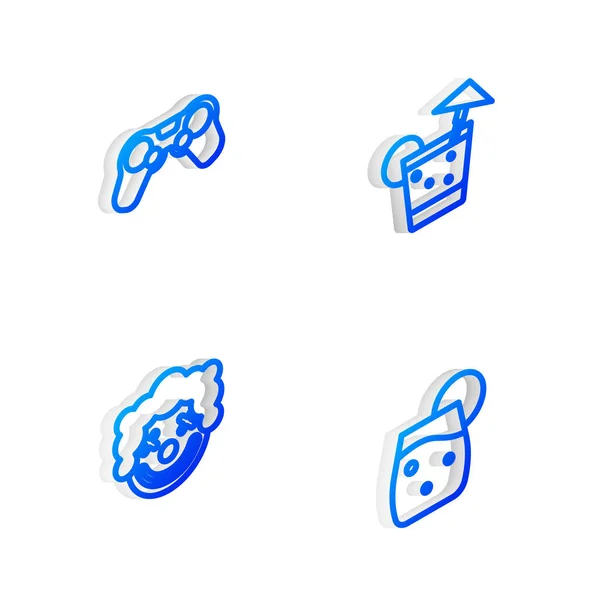 Set Línea Isométrica Cóctel Gamepad Cabeza Payaso Icono Vector — Vector de stock