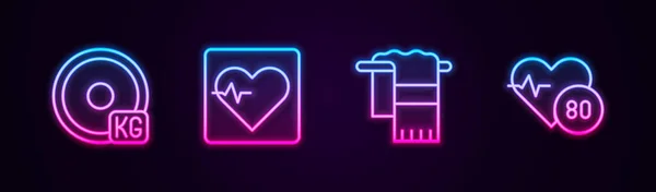 Halat Ağırlığı Kalp Atış Hızı Askıda Havlu Parlayan Neon Ikonu — Stok Vektör