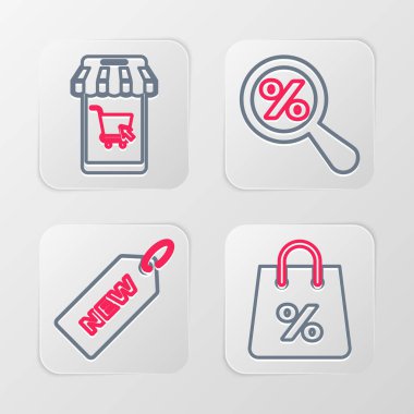 Fiyat etiketi, yeni, büyüteç, mobil ve alışveriş arabası ikonu içeren bir paket hazırla. Vektör