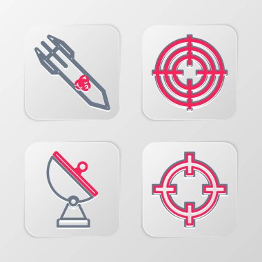 Hedef sporu, Radar ve Biyolojik Tehlike roketi ikonu ayarlayın. Vektör