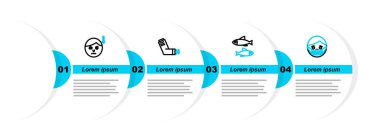 Hat Face 'i koruyucu maskeye, Fish' i, astım spreyini ve yüksek insan sıcaklığı ikonunu yerleştirin. Vektör