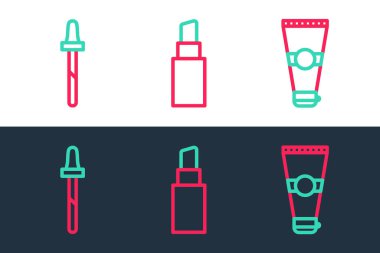 Hat losyon kozmetik tüpü, Pipette ve ruj ikonunu ayarla. Vektör