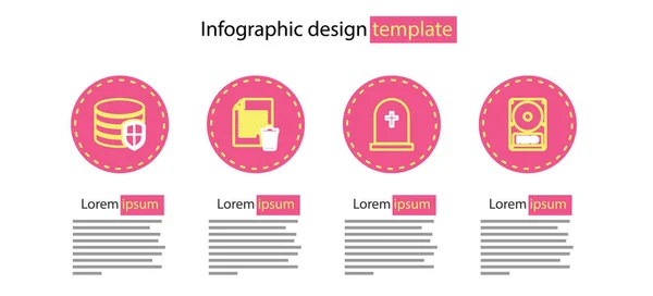 Set Line Tombstone Mit Kreuz Festplatte Hdd Dateidokument Löschen Und — Stockvektor