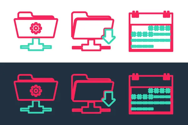 Définir Calendrier Ligne Dossier Paramètres Ftp Icône Téléchargement Vecteur — Image vectorielle