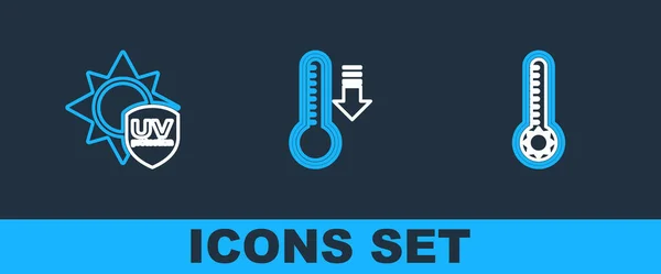 Set Lijn Meteorologie Thermometer Bescherming Icoon Vector — Stockvector