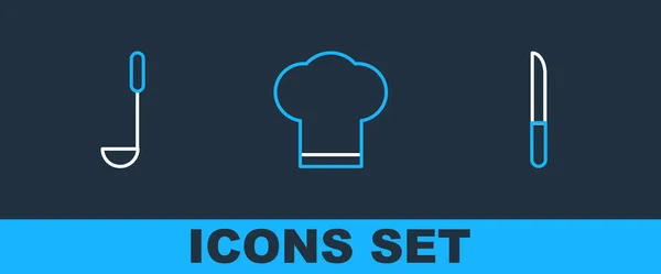 Set Line Felfe Kitchen Ladle Chef Hat Icon Вектор — стоковый вектор