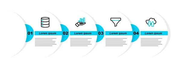 Impostare Linea Cloud Scaricare Caricare Imbuto Vendita Infografica Grafico Torta — Vettoriale Stock