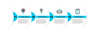 Kartpostalda kalp, pasta yakan mumlar, balon kurdelesi ve lolipop ikonu koyun. Vektör