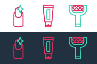 Sıra sıra tırnak törpüsü, manikür ve el kremi ikonu tübü. Vektör