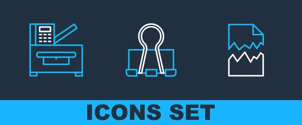Set Line Torn Document Copy Machine Binder Clip Icon Vector — Stock Vector