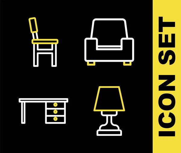 Set Line Armchair Table Lamp Office Desk Chair Icon Vector — Stock Vector