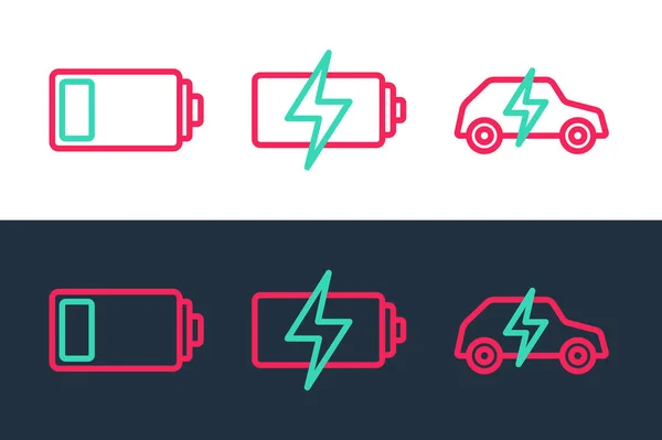 Set Lijn Elektrische Auto Batterij Pictogram Vector — Stockvector