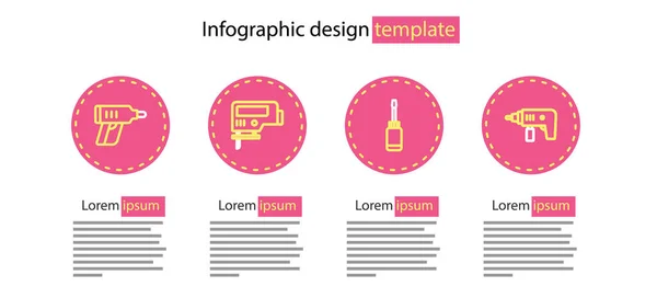 Set Line Destornillador Taladradora Eléctrica Rompecabezas Icono Del Destornillador Inalámbrico — Vector de stock