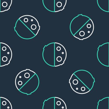 Güneş ikonunun çizgi tutulması siyah arkaplanda izole edilmiş kusursuz bir desen. Tam sonar tutulması. Vektör