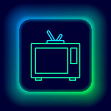 Parlayan neon hattı Retro TV simgesi siyah arkaplanda izole edildi. Televizyon tabelası. Renkli taslak konsepti. Vektör