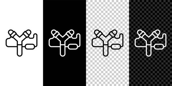 Establecer línea Slingshot icono aislado en blanco y negro, fondo transparente. Vector — Archivo Imágenes Vectoriales