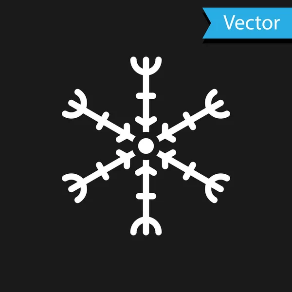 Weißes Schneeflockensymbol isoliert auf schwarzem Hintergrund. Vektorillustration — Stockvektor